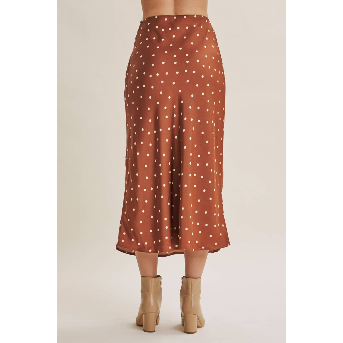 Hailey Satin Polka Dot Skirt in Burnt Orange