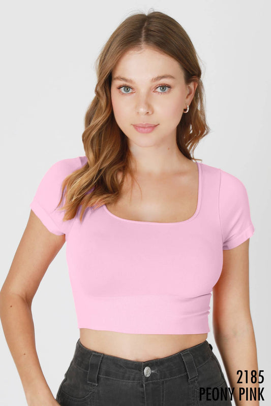 Noelle Cap Sleeve Square Neck Top in Peony Pink