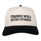 Drinks Well With Others Vintage Trucker Hat in Black and Tan