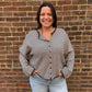 Lucille Stripe Raw Edge Drop Shoulder Knit Cardigan in Dark Brown