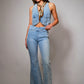 Stephanie Plunge Neck Hook Closure Bustier Crop Denim Top