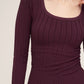 Pointelle Stripe Scoop Neck Long Sleeve in Rasin