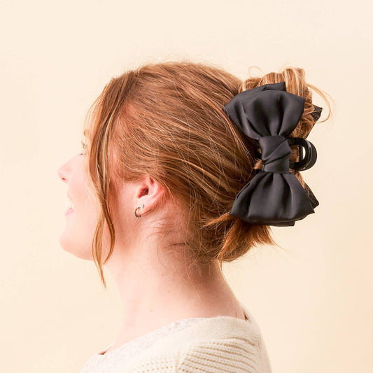 Satin Bow Claw Clip in Black