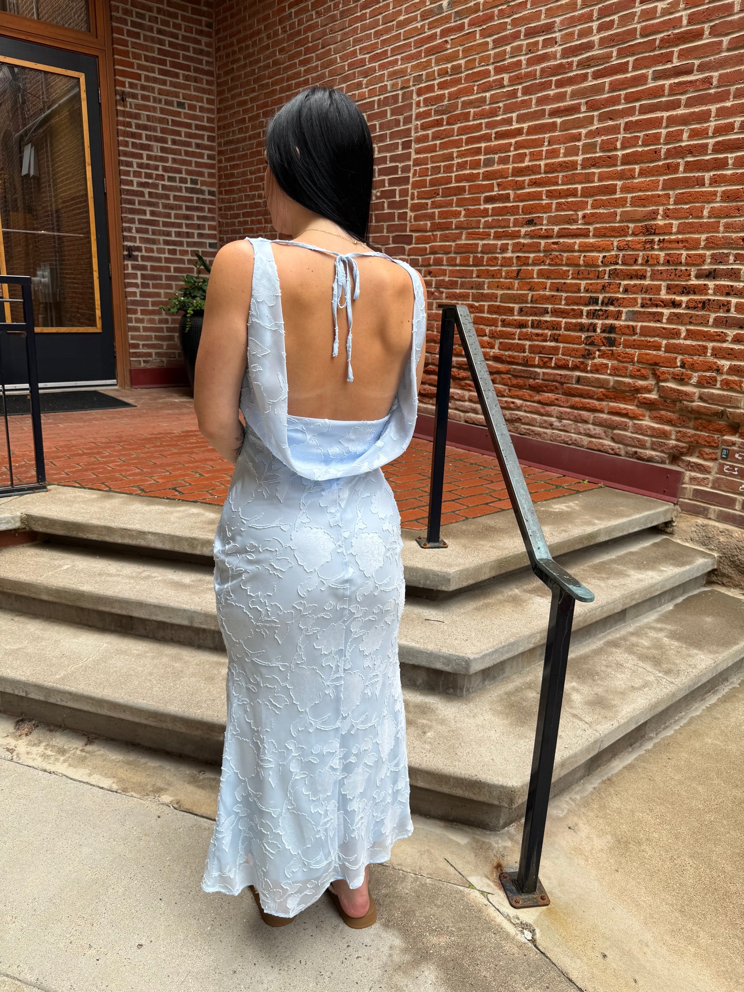 Lydia Floral Burnout Maxi Dress in Pale Blue