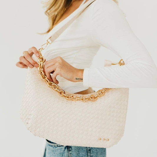 Sienna Slouchy Woven Shoulder Bag in Cream