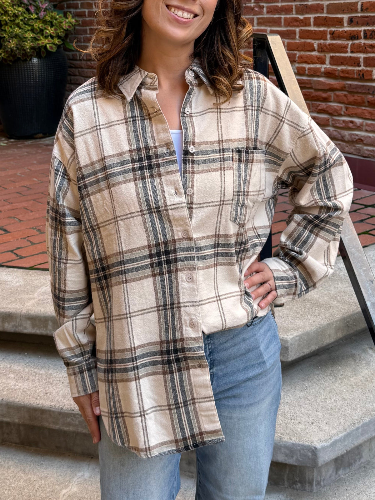 Elise Plaid Boxy Button Down Collared Long Sleeve Shirt