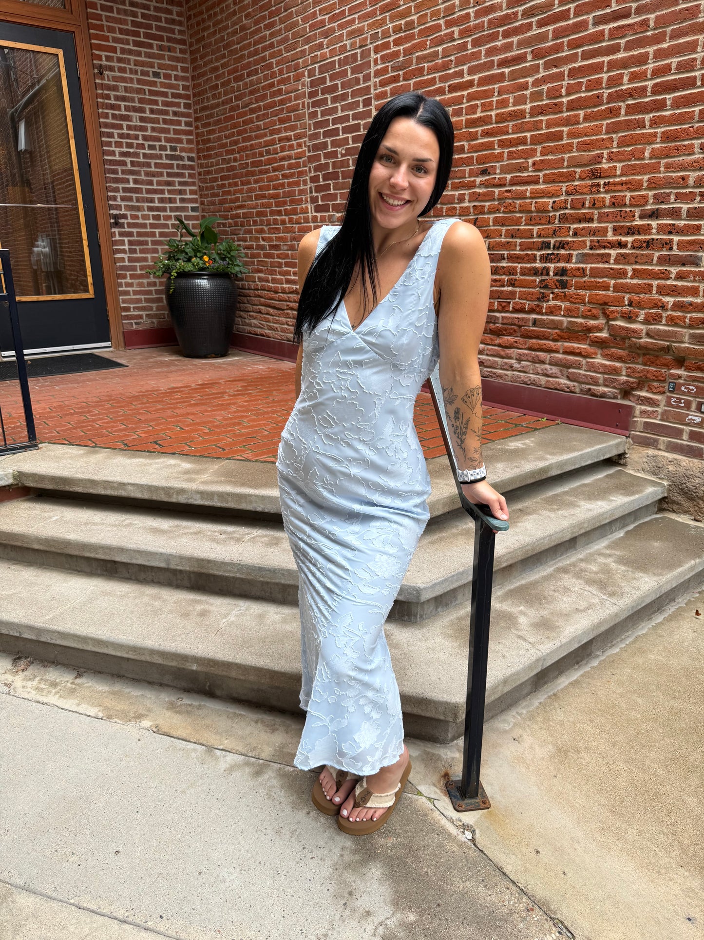 Lydia Floral Burnout Maxi Dress in Pale Blue