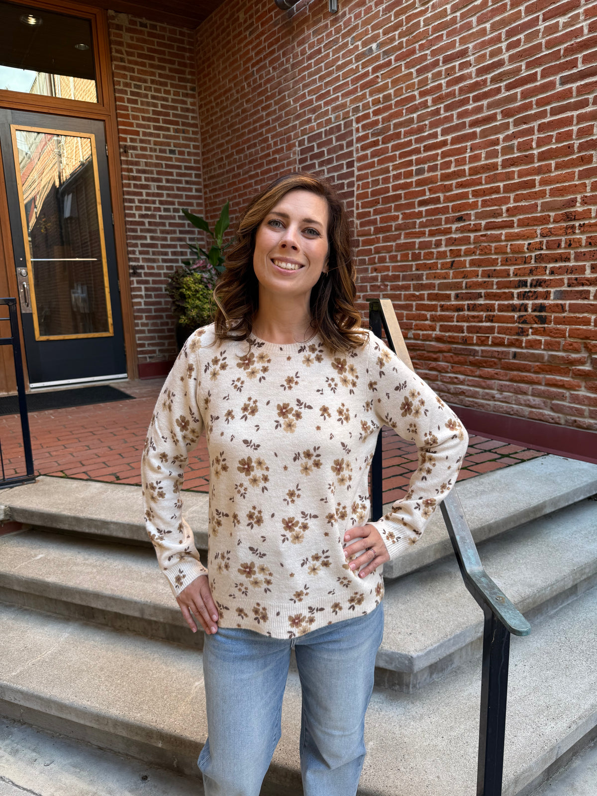 Kelly Floral Sweater in Taupe
