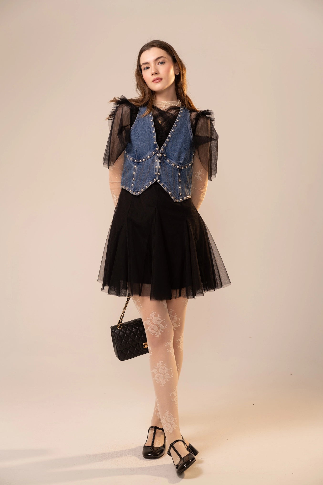 Toni Metal Stud Denim Bustier Top