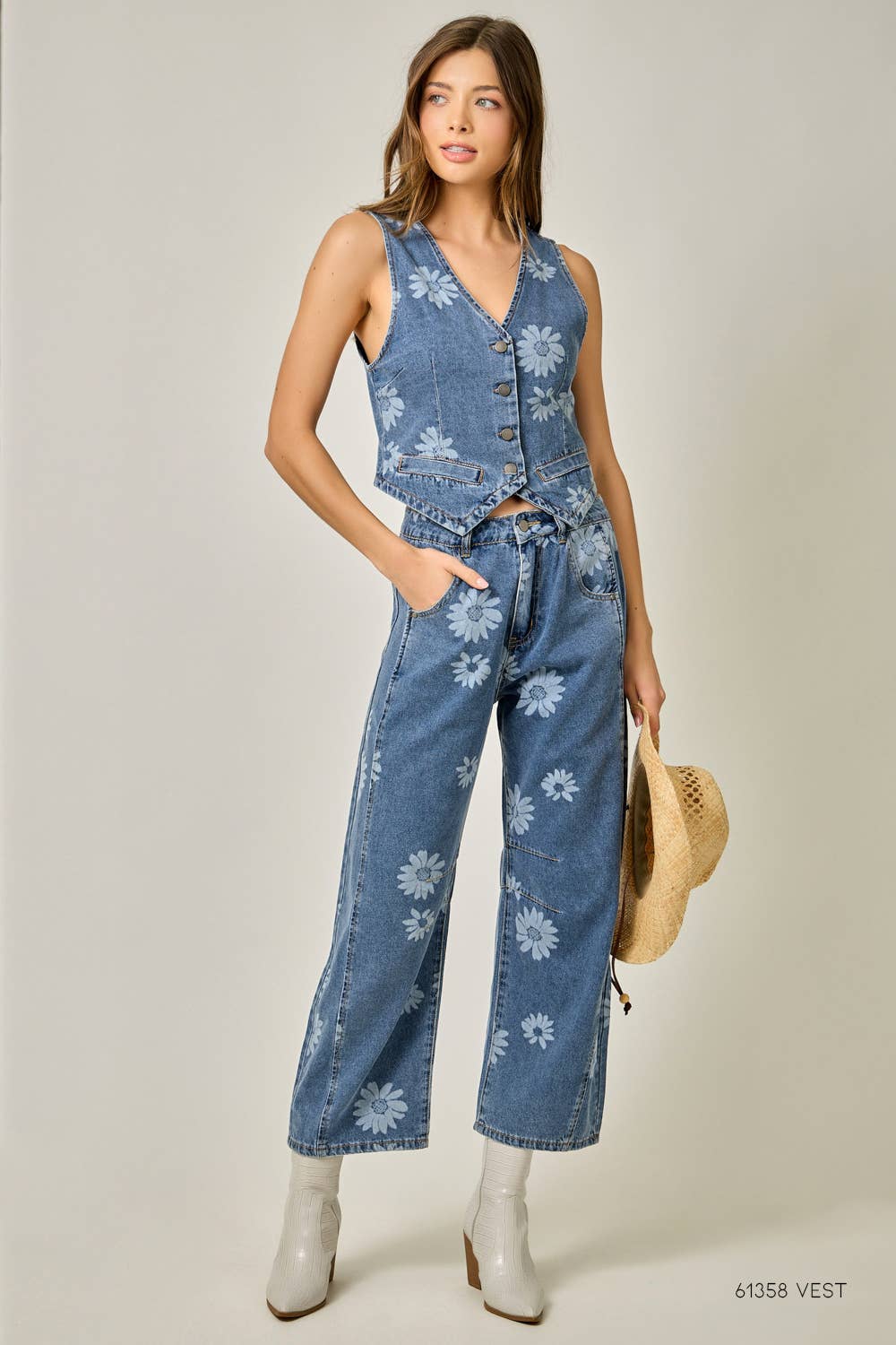 Korrine Printed Barrel Denim Jeans in Dark Denim