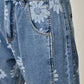 Korrine Printed Barrel Denim Jeans in Dark Denim