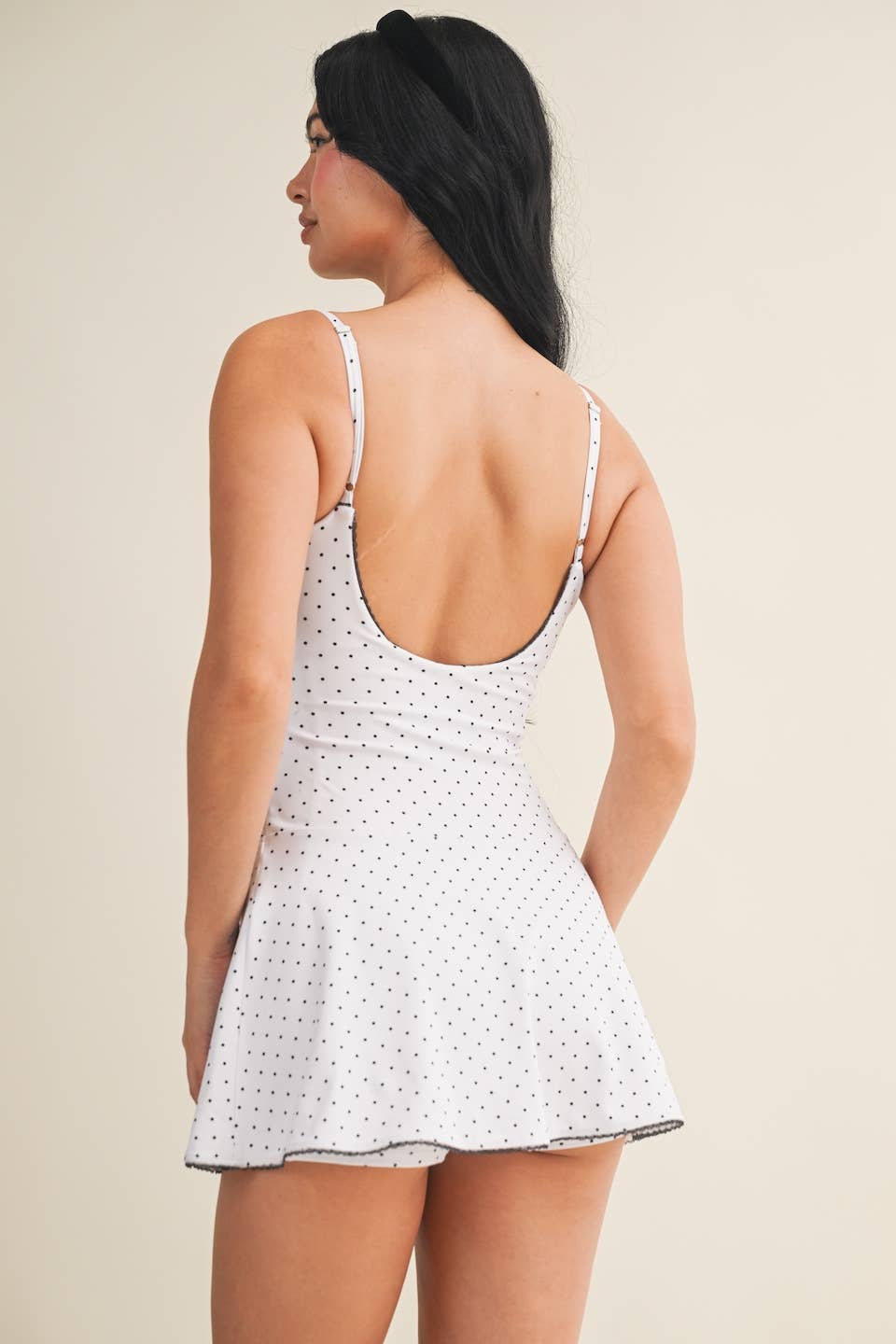 White Polka Dot Print Lace Trim Ruffle Mini Dress