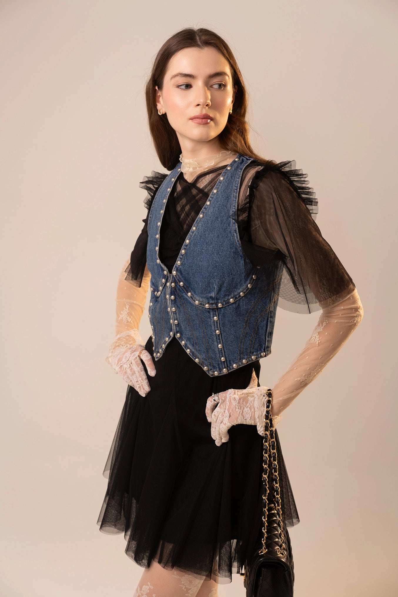 Toni Metal Stud Denim Bustier Top