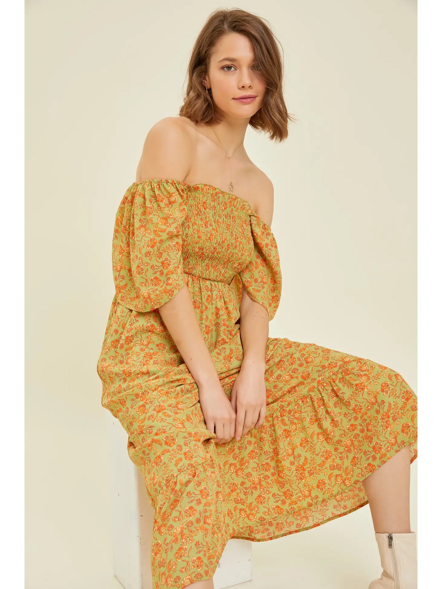Jerika Olive Midi Convertible Dress in Plus