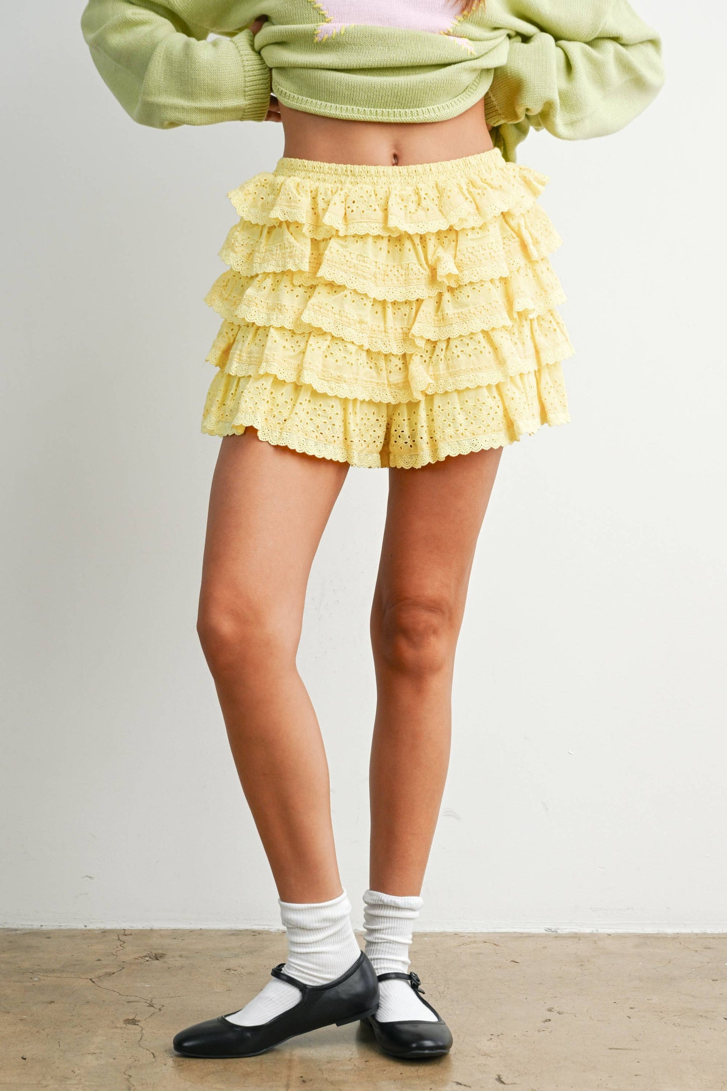 Tayler Layered Ruffled Eyelet Mini Skort in White