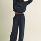 Jessica Plaid Side Stripe Oversized Pullover Hoodie in Navy