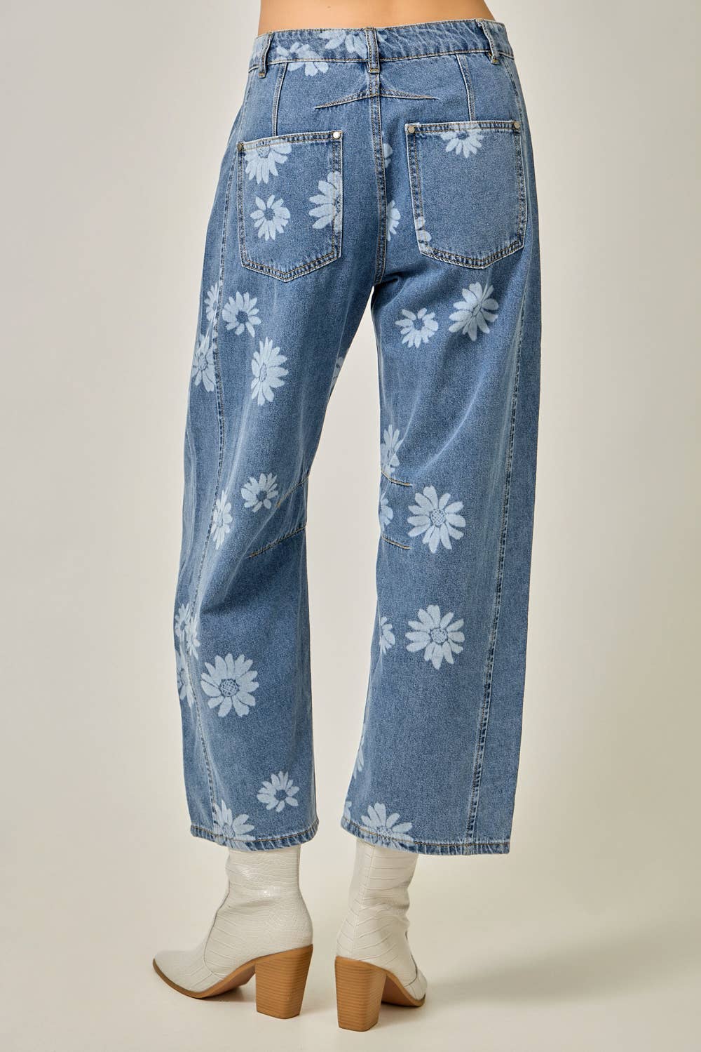 Korrine Printed Barrel Denim Jeans in Dark Denim