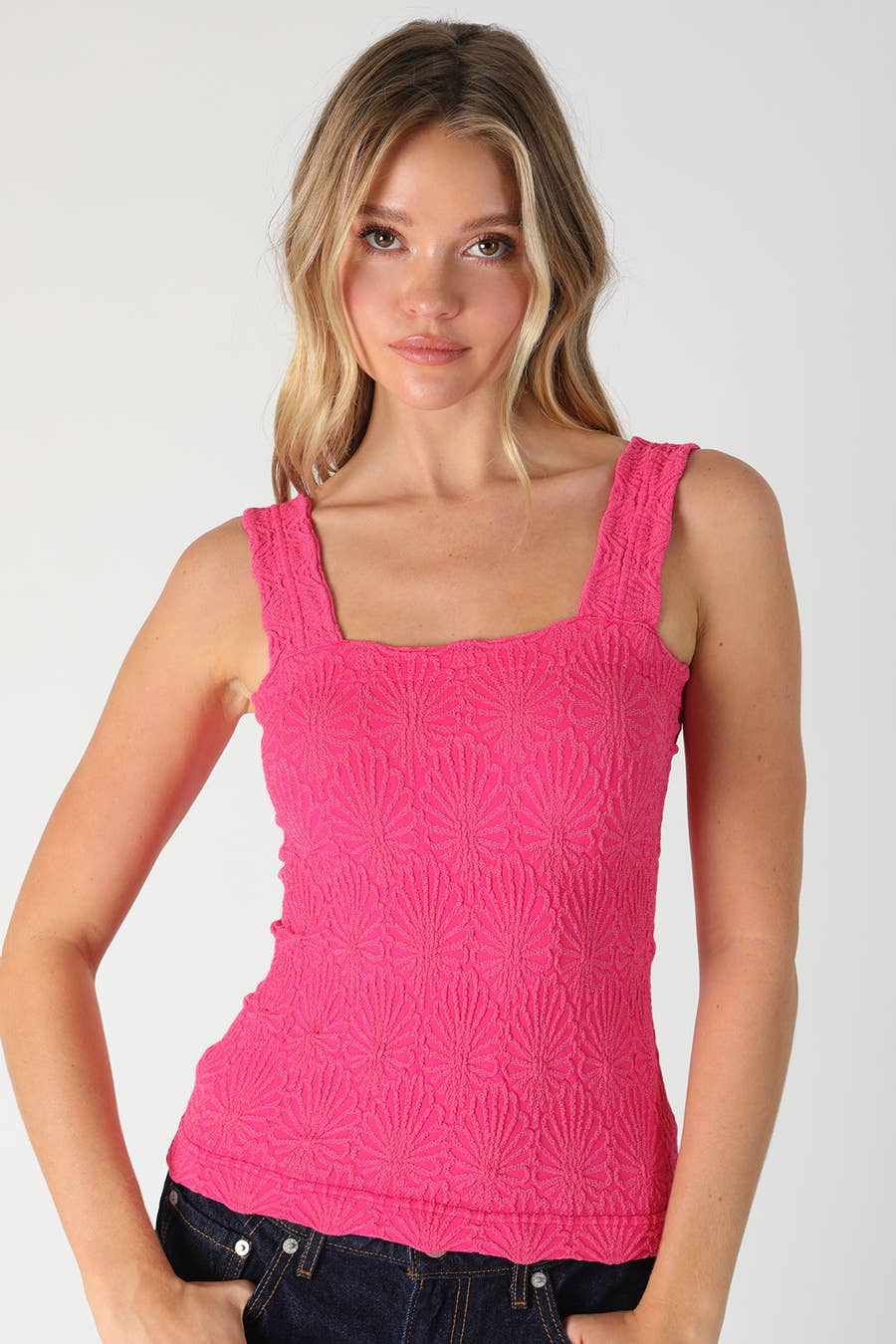 Lace Textured Square Top in Pale Banana