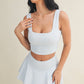 Blue Gingham Print Crop Tank with Lace Trim