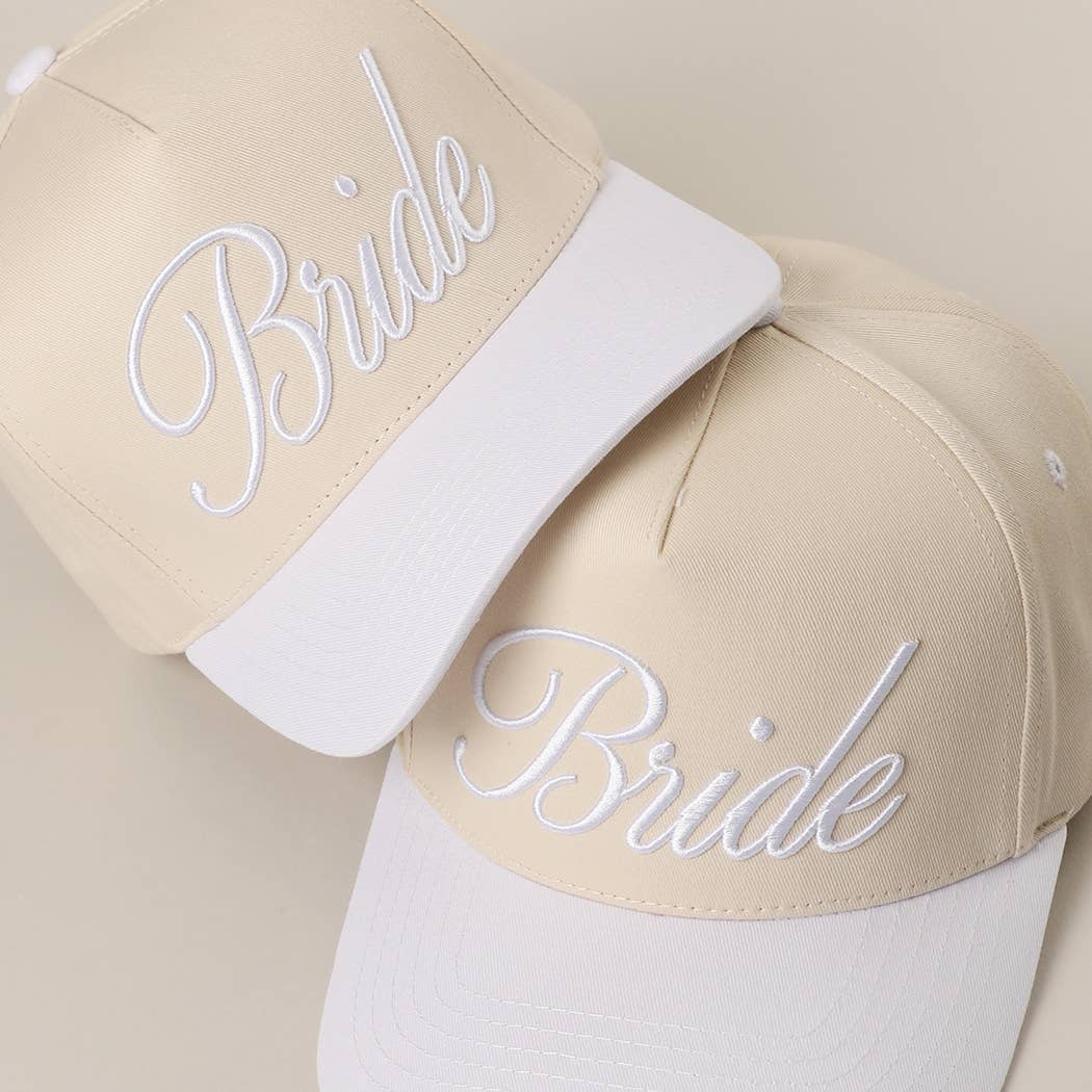 BRIDE Embroidered  Canvas Two-Tone Trucker Hat in White