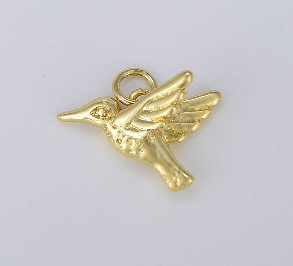 18K Gold Hummingbird Charm