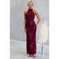 Katee Sleeveless Floral High Neck Midi Dress in Wine
