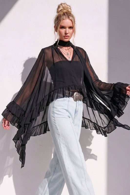 Molly Ruffled Blouse in Black