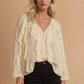 Vicky Sheer Ruffled Detail Button Down Blouse in Beige