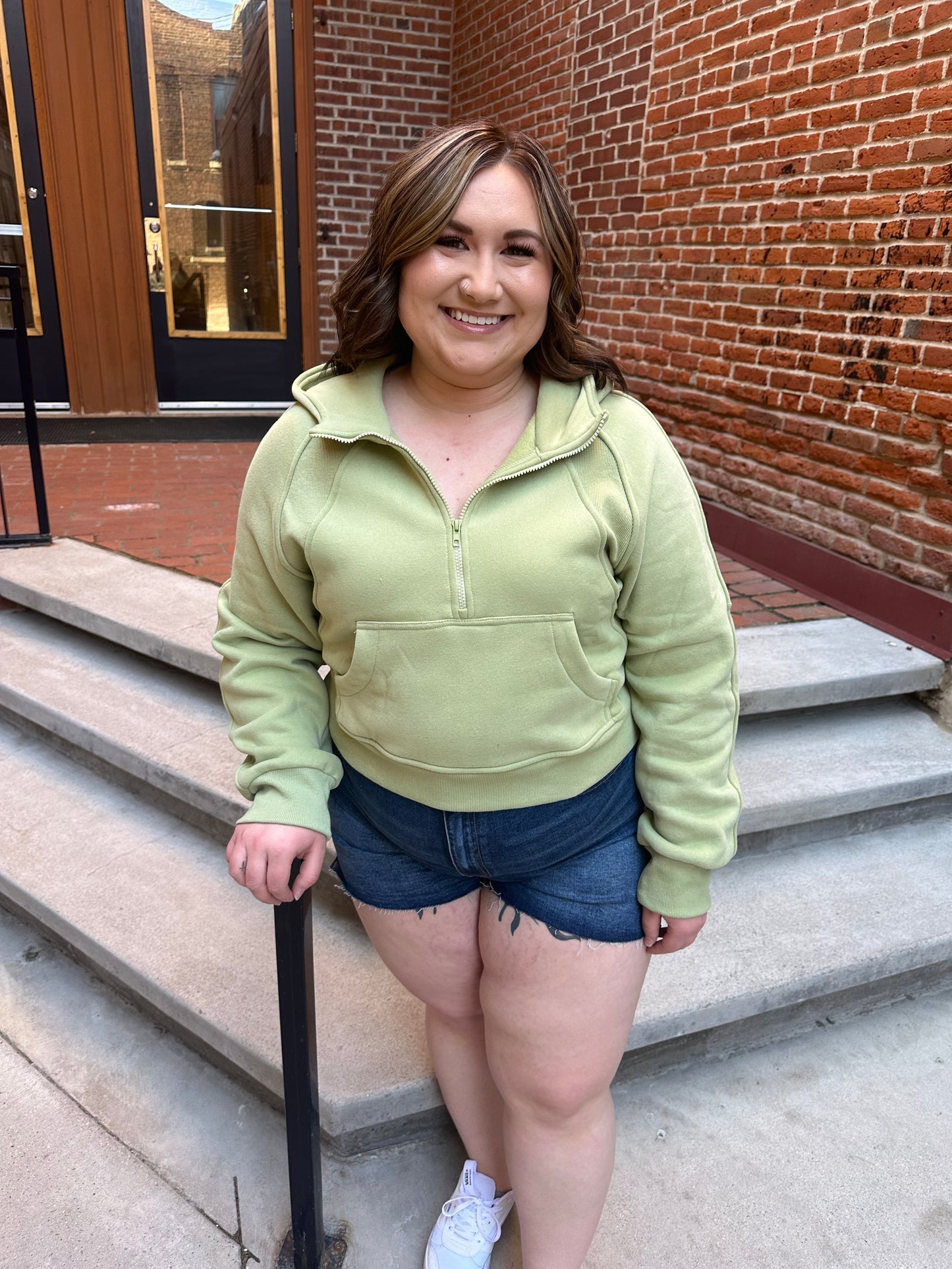 Drea Half-Zip Hoodie in Sage