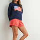 Renae Graphic Knit Long Sleeve Top in Navy