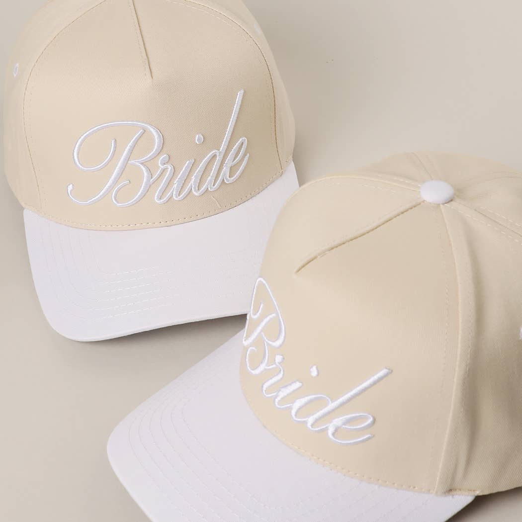 BRIDE Embroidered  Canvas Two-Tone Trucker Hat in White