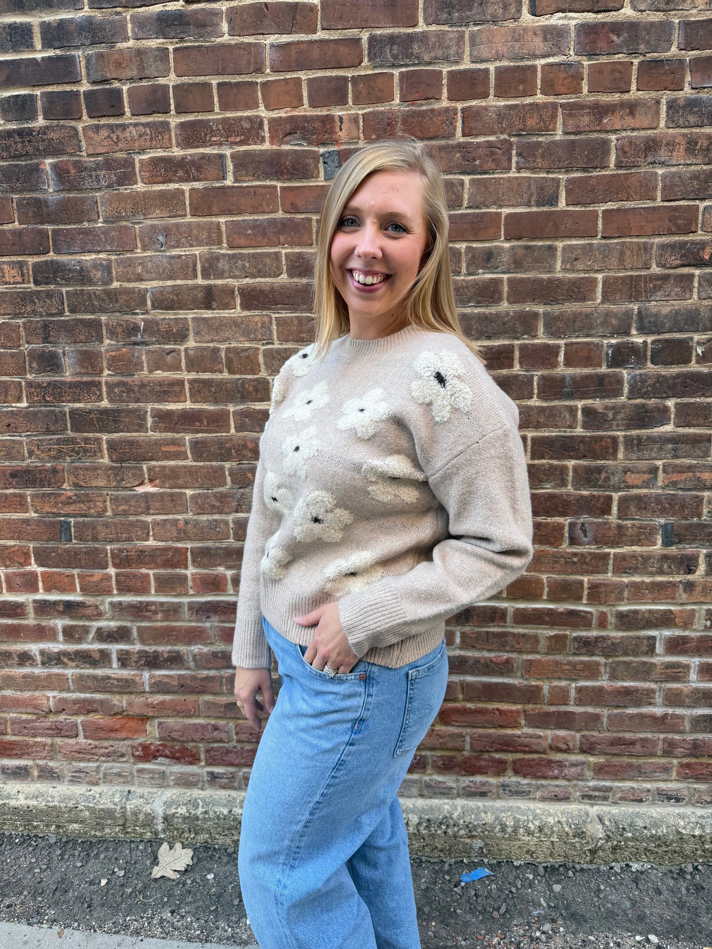 Evelyn Floral Sweater in Taupe