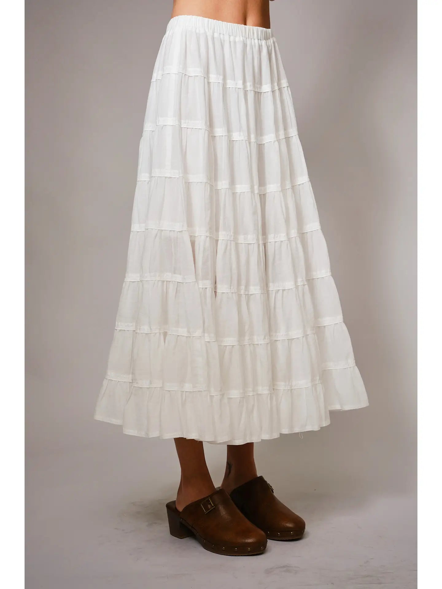 Aleah Tiered Cotton Blend A-Line Midi Skirt