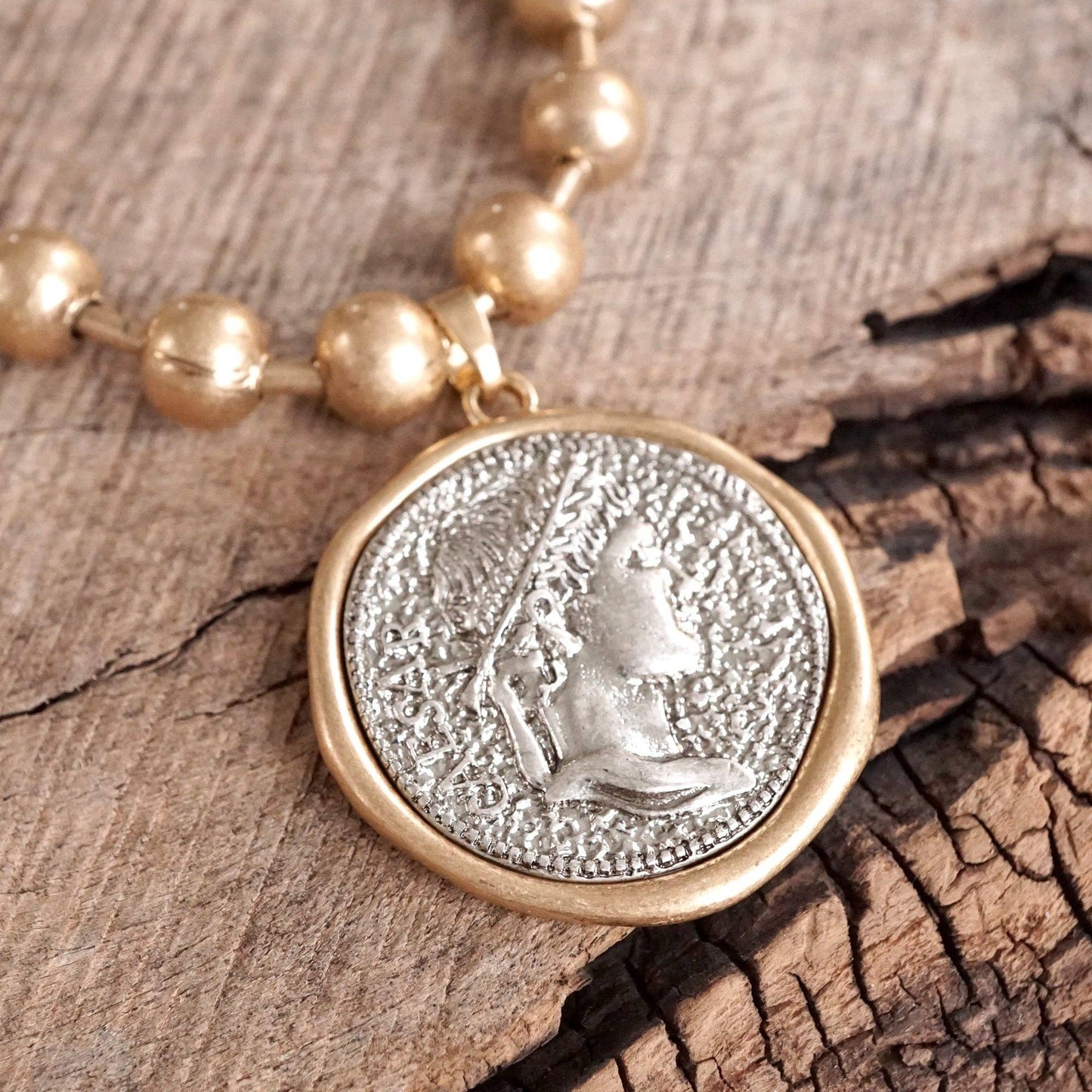 Coin Chunky Ball Chain Statement Necklace in Gold Tones