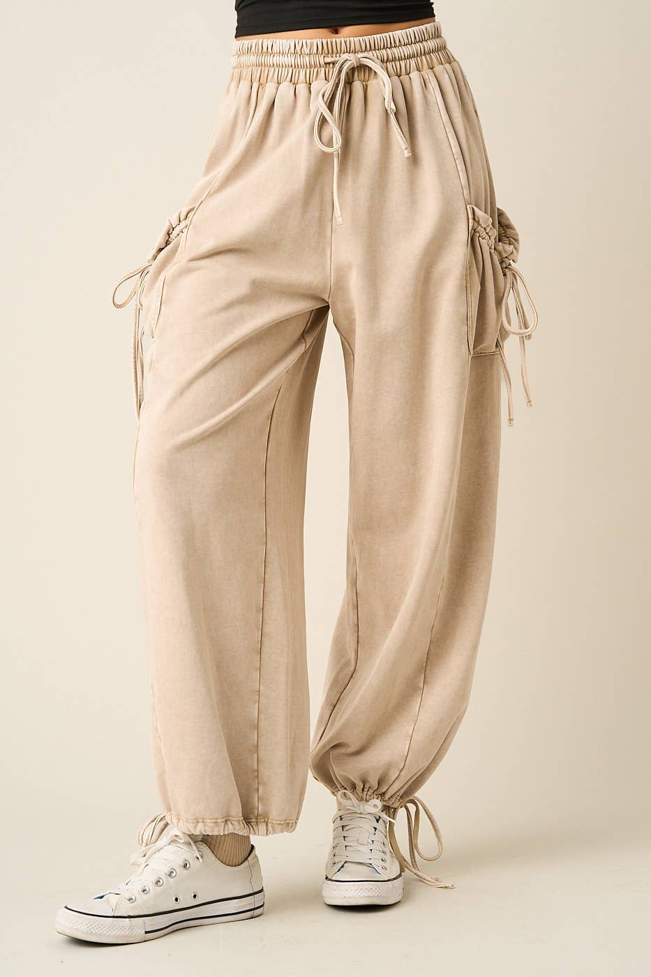 Julia Washed French Terry Drop Pocket Pant in Sandshell