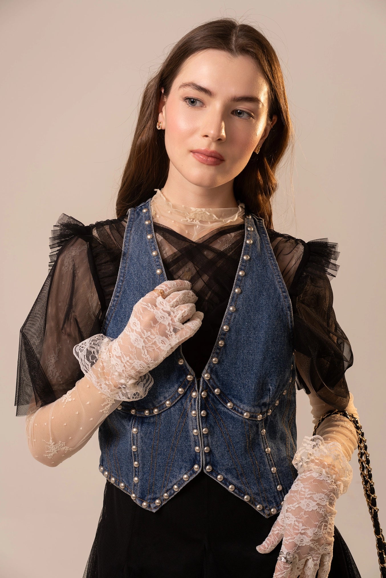 Toni Metal Stud Denim Bustier Top