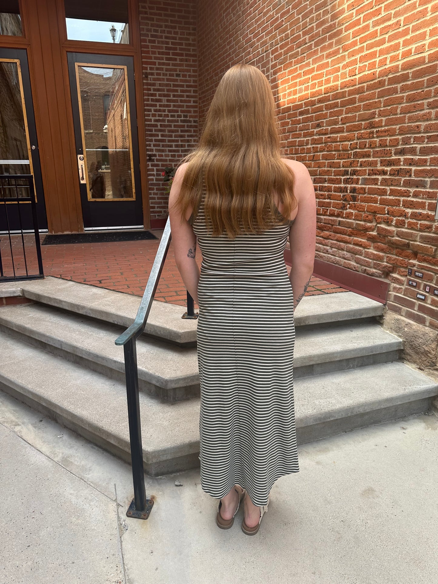 Goodwin Striped Midi Dress in Army Green