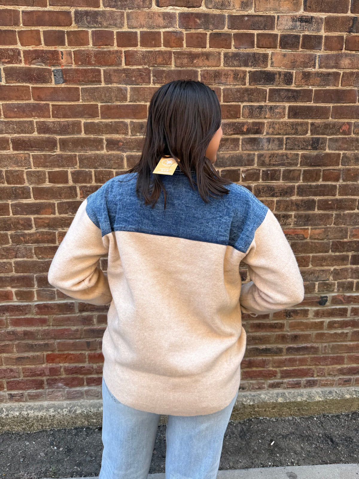 Wrenlee Denim Mixed Snap Button Down in Brown