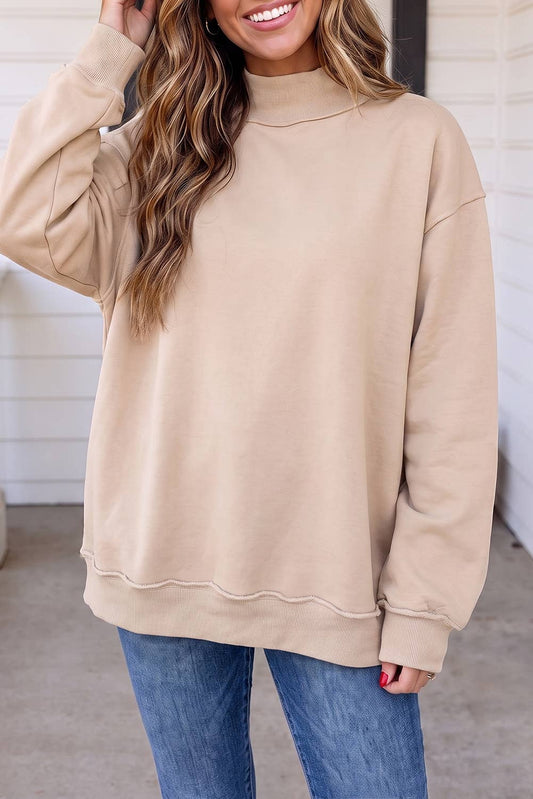 Brynna Mock Neck Oversized Sweatshirt in Oat