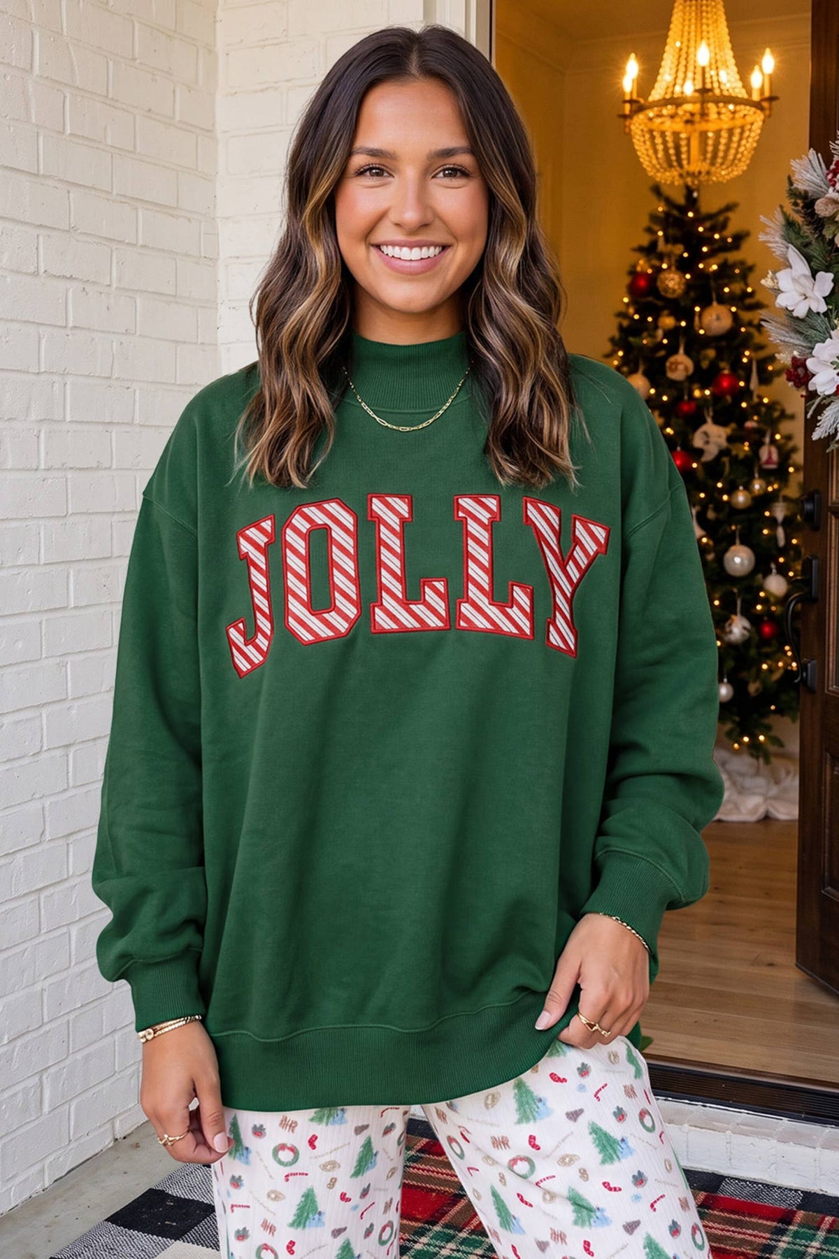 Jolly Christmas Mock Neck in Green