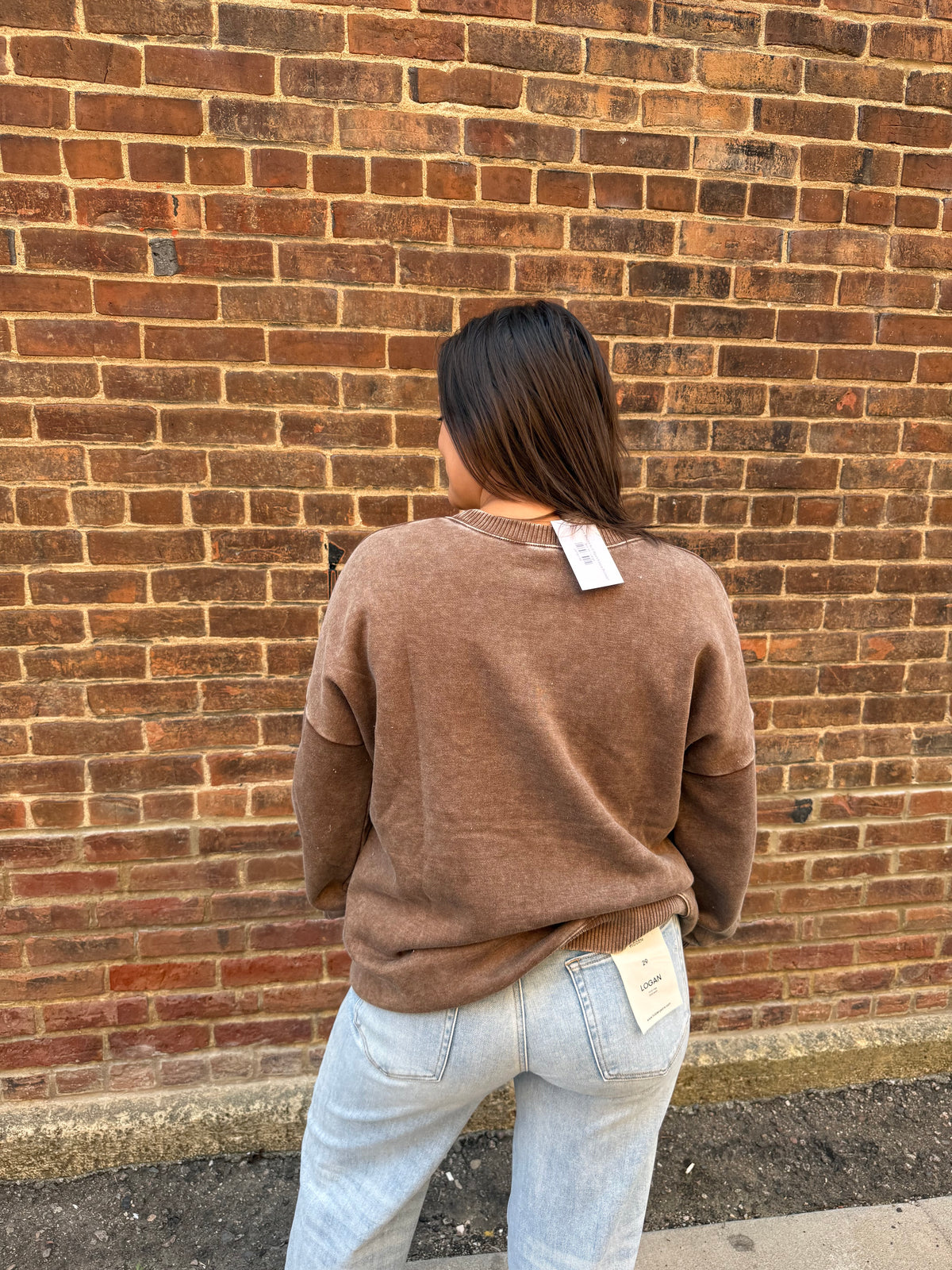 Melanie Mocha Acid Wash Fleece Pullover