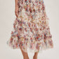 Joni Floral Ruffled Mesh Skirt in Ecru