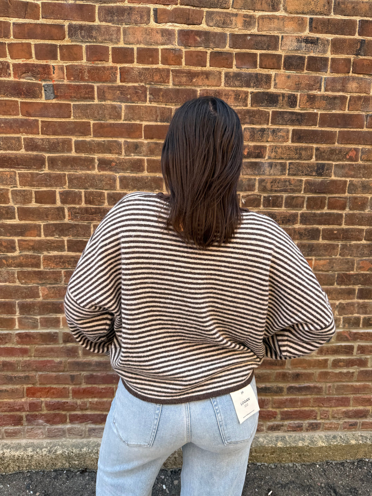 Lucille Stripe Raw Edge Drop Shoulder Knit Cardigan in Dark Brown