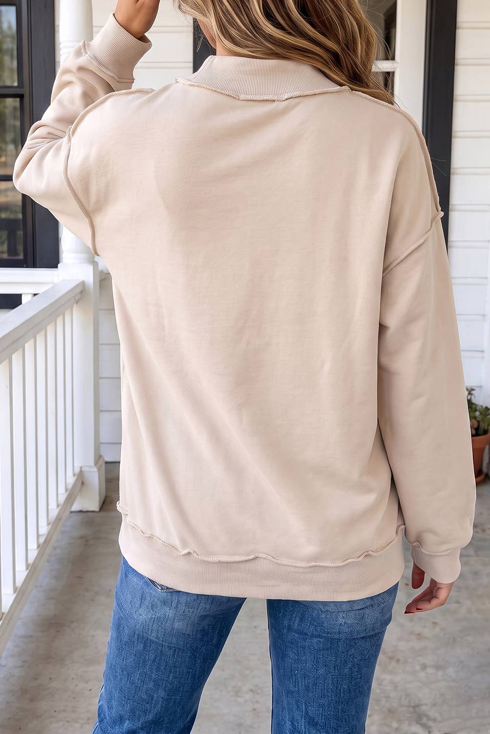 Brynna Mock Neck Oversized Sweatshirt in Oat