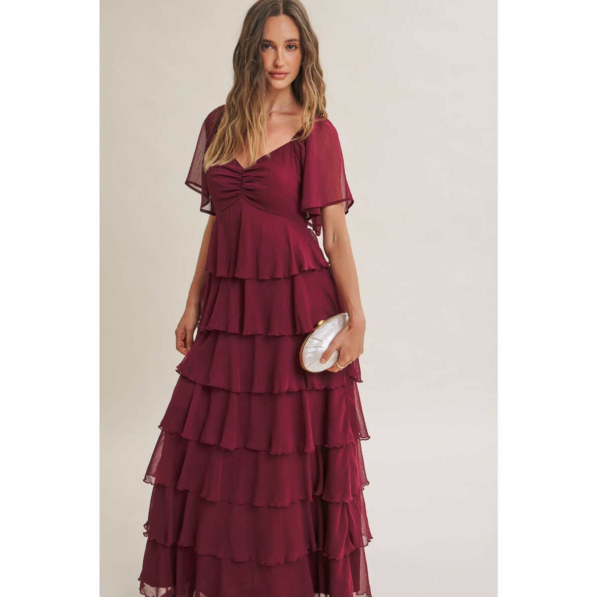 Cortney Smocked Maxi Dress in Burgundy