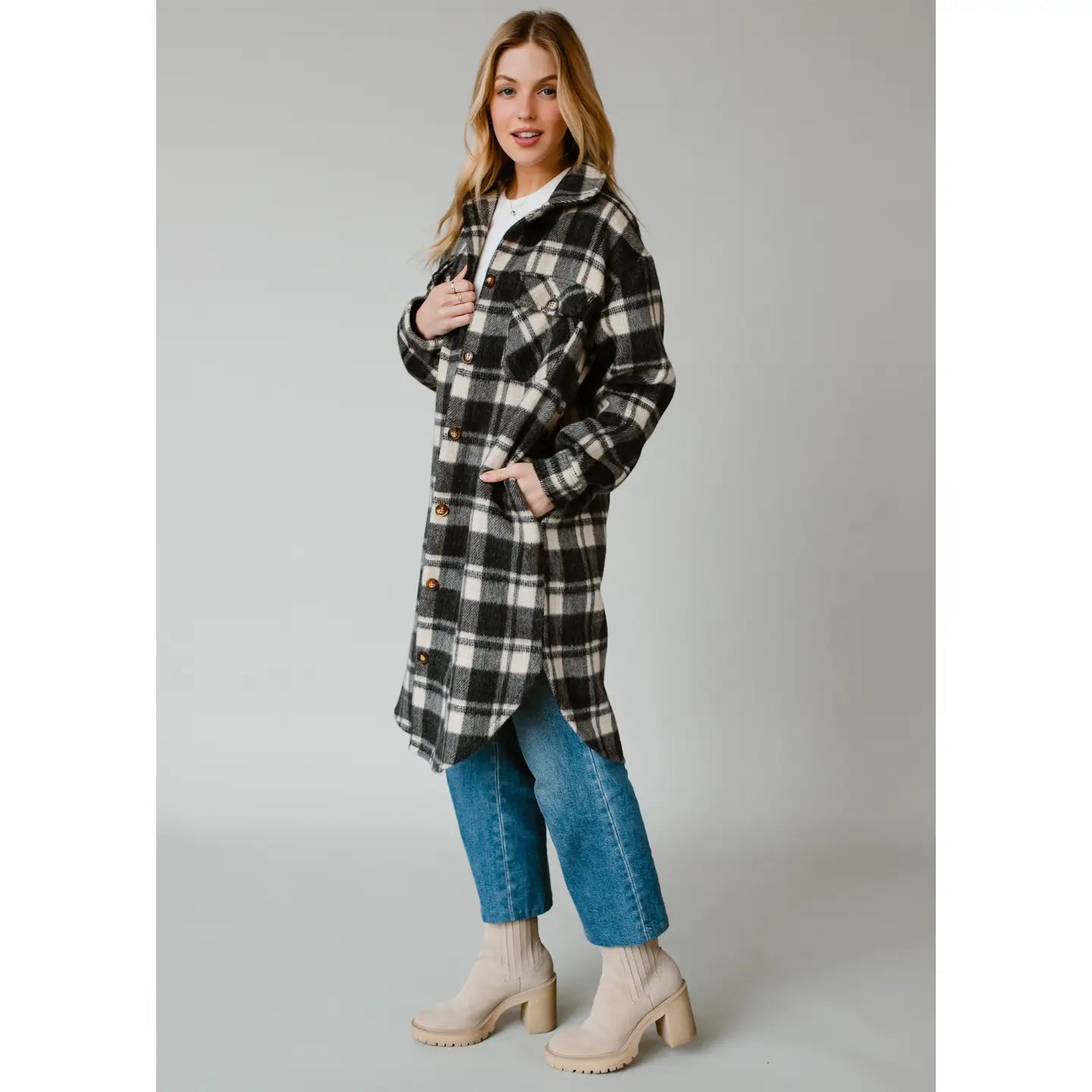 Rhiannon Black & Cream Plaid Long Flannel