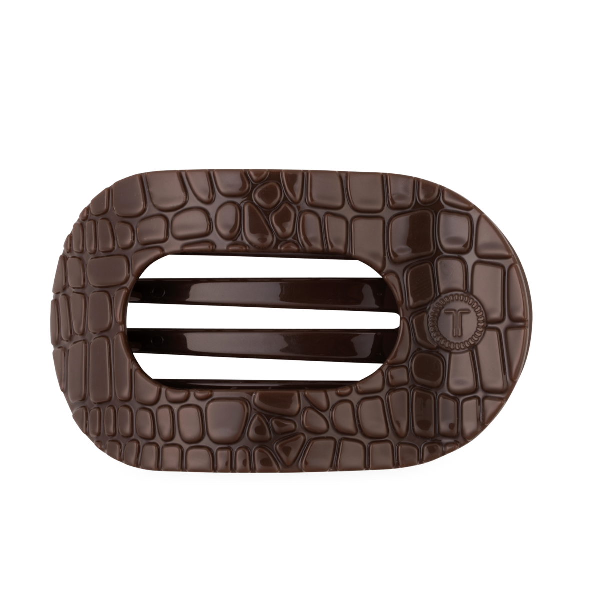 Large Brown Crocodile Flat Round Hair Clip