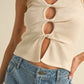 Sara Twisted Detailed Ribbed Top in Cream