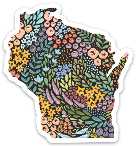 Wisconsin 3x3in. State Sticker: Waterfall Floral