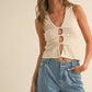 Sara Twisted Detailed Ribbed Top in Cream